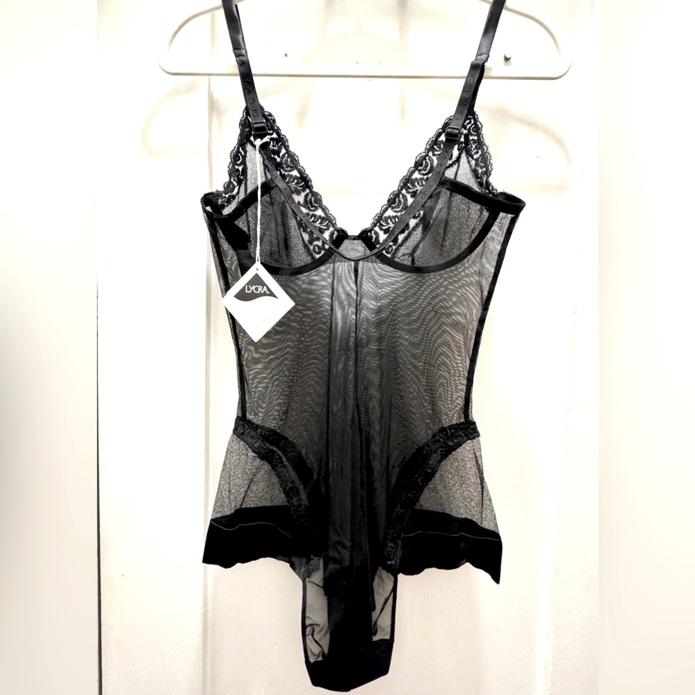 La Perla Black Mesh Lace and Satin Bodysuit